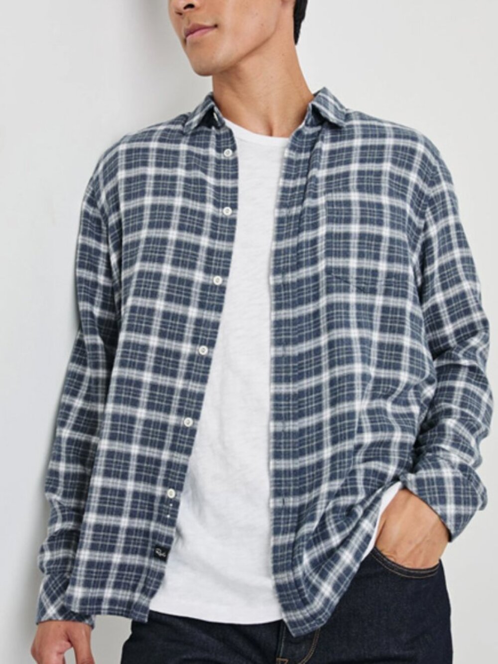 Rails Brushed Lennox Plaid Shirt in Denim White Gray Size S